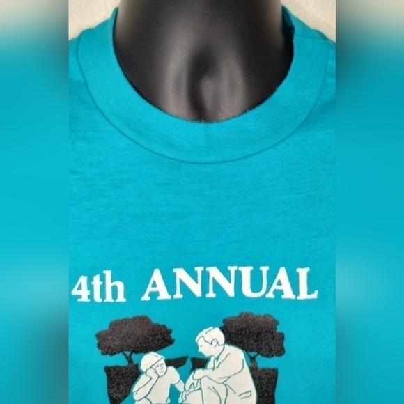 Vtg 80s Charity Race Adult Medium T-shirt Tee Single Stitch USA Teal Hanes Crew - Picture 2 of 7